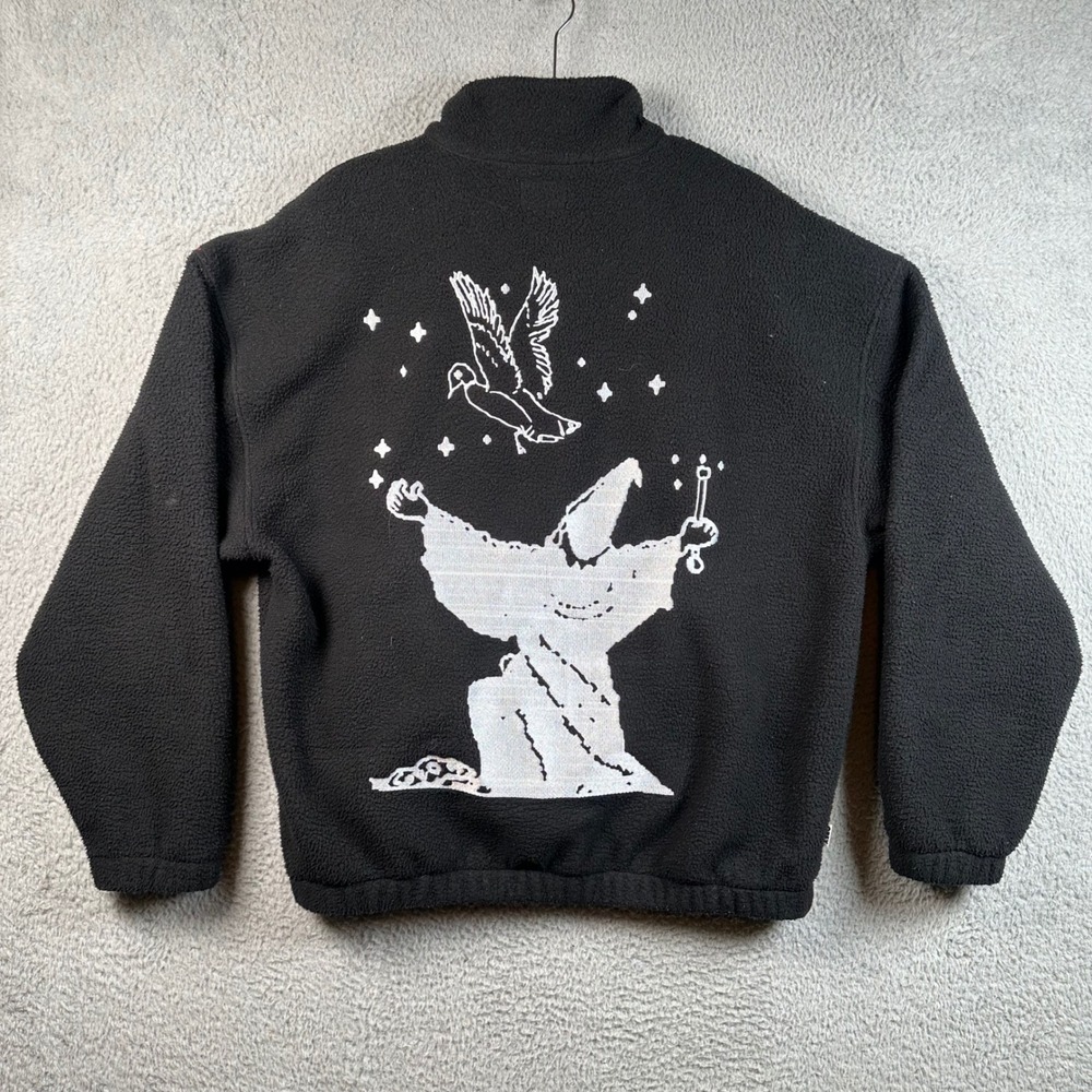 Obey Pulp Mock Neck Wizard Dove 1/4 Zip Fleece Pullover Black Streetwear Mens M
